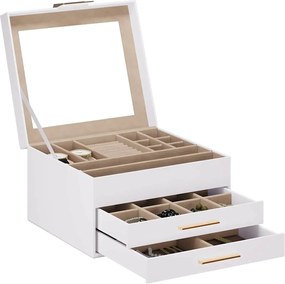 vidaXL Κουτί Κοσμημάτων 3 Επιπέδων Λευκό 23x20,5x14 εκ.
