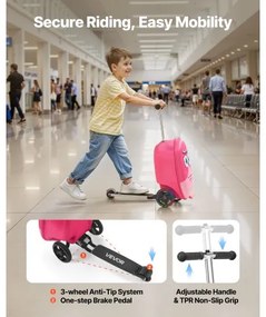 VEVOR Ride-on Luggage 20-inch Kids Scooter Suitcase with Flash Wheels Pink