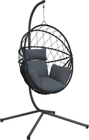 vidaXL Πολυθρόνα Egg Κρεμαστή με Βάση Ανθρακί Συνθ. Ρατάν / Ατσάλι