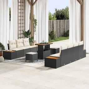 vidaXL Σετ Καναπέ Κήπου με μαξιλάρι 10 pcs Μαύρο Πολυ ράταν