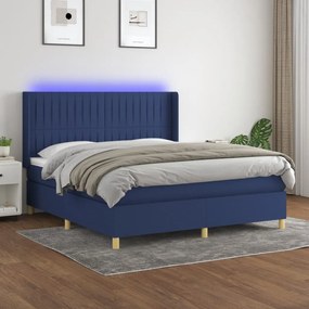 vidaXL Κρεβάτι Boxspring με Στρώμα &amp; LED Μπλε 180x200 εκ. Υφασμάτινο