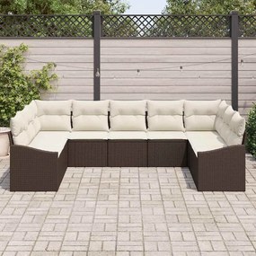 vidaXL Σέτ φαγητού για κήπο με μαξιλάρι 9 pcs Καφέ, Κρέμα