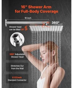 VEVOR Shower Faucet Set 12&quot; Square Rain Shower Head and Hand Set Brushed Nickel
