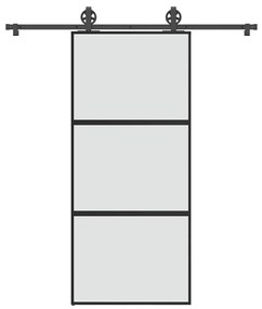 Συρόμενη πόρτα με σετ υλικού 90x205 cm από γυαλί&amp;Αλουμίνιο - Μαύρο