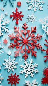 Intra Συλλεκτικό Ξύλινο Παζλ Plywood  4mm - Αφηρημένες νιφάδες χιονιού εγγράφου σε μπλε φόντο Σε Ξύλινο Κουτί - Διαστάσεις Puzzle: 10x10 cm – 25 κομμάτια