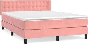 vidaXL Κρεβάτι Boxspring με Στρώμα Ροζ 140x190 εκ. Βελούδινο