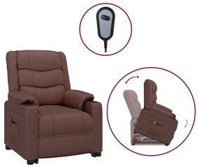 vidaXL Πολυθρόνα Μασάζ με Ανύψωση Γυαλ. Καφέ Συνθ. Δέρμα