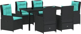 vidaXL Σέτ φαγητού για κήπο 7 pcs Μαύρο Πολυ ράταν