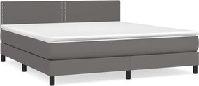 vidaXL Κρεβάτι Boxspring με Στρώμα Γκρι 180x200 εκ. Συνθετικό Δέρμα
