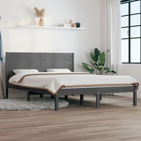 vidaXL Πλαίσιο Κρεβατιού Γκρι 135 x 190 εκ. από Μασίφ Ξύλο 4FT6 Double