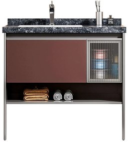 Έπιπλο Μπάνιου Πάγκος Με Νιπτήρα Eriete S3BERI100RUAN 100x50cm Anthracite-Bordo Polywood,Porcelain