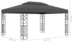 Κιόσκι με Διπλή Οροφή και Φωτάκια LED Ανθρακί 3 x 4 μ. - Ανθρακί