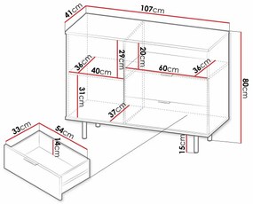 Σιφονιέρα Providence U100, Κασμίρι, Με συρτάρια και ντουλάπια, 80x107x41cm, 40 kg | Epipla1.gr