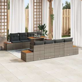 vidaXL σετ κήπου 9 τεμαχίων με μαξιλάρια Γκρι Πολυ Ράτανα Ακακίας