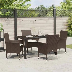 vidaXL Σέτ φαγητού για κήπο με μαξιλάρι 5 pcs Καφέ Πολυ ράταν
