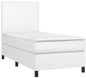 vidaXL Κρεβάτι Boxspring με Στρώμα &amp; LED Λευκό 90x190 εκ. Συνθ. Δέρμα