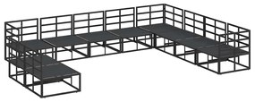 vidaXL Σετ Καναπέ Κήπου με μαξιλάρι 10 pcs Μαύρο Αλουμίνιο