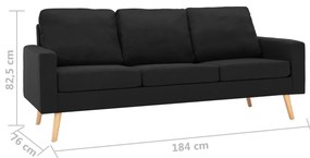 vidaXL Καναπές Τριθέσιος Μαύρος Υφασμάτινος