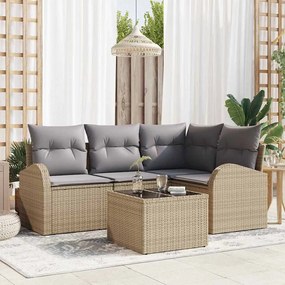 vidaXL Σετ Καναπέ Κήπου με μαξιλάρι 5 pcs Μπεζ Πολυ ράταν