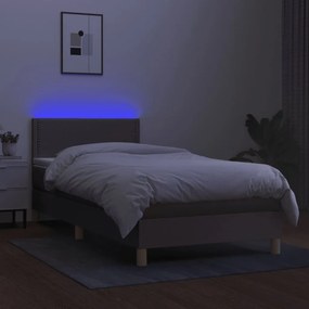 vidaXL Κρεβάτι Boxspring με Στρώμα &amp; LED Taupe 90x200 εκ. Υφασμάτινο
