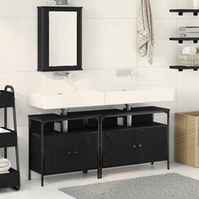 vidaXL Μονάδες Νιπτήρα Μπάνιου με ράφι 3 pcs Μαύρο Επεξεργασμένο ξύλο