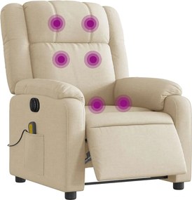vidaXL Πολυθρόνα Μασάζ Ανακλινόμενη Ηλεκτρική Κρεμ Υφασμάτινη