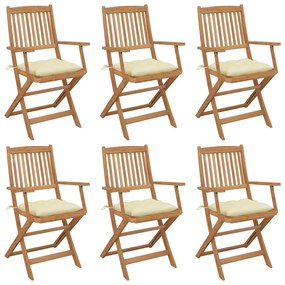 3074957 vidaXL Καρέκλες Κήπου Πτυσσόμενες 6 τεμ Μασίφ Ξύλο Ακακίας &amp; Μαξιλάρια Λευκό, 1 Τεμάχιο