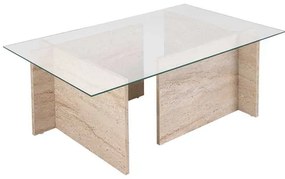 Τραπεζάκι σαλονιού Vetrino Megapap γυάλινο χρώμα travertine 105x65x40εκ.