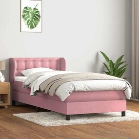 Box Spring κρεβάτι με στρώμα ροζ 80x210 εκ. Βελούδινο - Ροζ