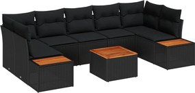 vidaXL Σετ Καναπέ Κήπου με μαξιλάρι 8 pcs Μαύρο Πολυ ράταν