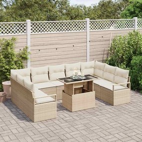 vidaXL Σετ Καναπέ Κήπου με αποθήκευση 10 pcs Μπεζ Πολυ ράταν