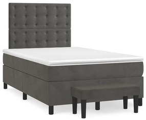 vidaXL Κρεβάτι Boxspring με Στρώμα Σκούρο Γκρι 120x190 εκ. Βελούδινο