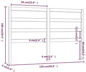 Κεφαλάρι Κρεβατιού Μελί 126 x 4 x 100 εκ. από Μασίφ Ξύλο Πεύκου - Καφέ