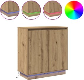 vidaXL Πλευρικό Τραπέζι LED Artisan Δρυς 71 x 34,5 x 75 εκ.