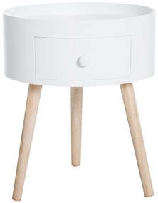 HOMCOM Τραπεζάκι σαλονιού με συρτάρι, στρογγυλό, σκανδιναβικό σχέδιο, προστατευτικό χείλος, ξύλο, Ø38 x Υ45 cm, Λευκό