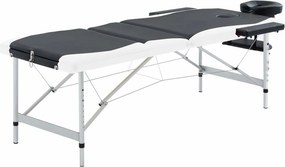 vidaXL Κρεβάτι Μασάζ Πτυσσόμενο 3 Θέσεων Μαύρο / Λευκό Αλουμινίου