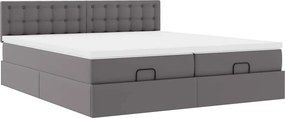 vidaXL Οθωμανικό κρεβάτι με στρώματα &amp; LEDs Γκρι Faux Leather