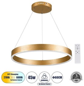 Κρεμαστό Φωτιστικό Οροφής LED 45W 5269lm VENOM 61178 Χρυσό Globostar-61178-Χρυσό 61178