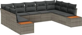 vidaXL Σετ Καναπέ Κήπου με μαξιλάρι 9 pcs Γκρι Πολυ ράταν