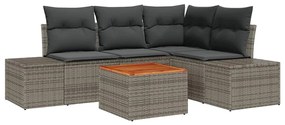 vidaXL Σετ Καναπέ Κήπου με μαξιλάρι 5 pcs Γκρι Πολυ ράταν