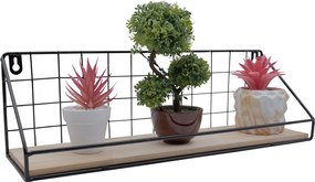 Μεταλλικό Ράφι Τοίχου με Ξύλινη Βάση 44x12x14cm