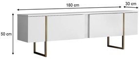Έπιπλο τηλεόρασης Luxe Megapap χρώμα λευκό - χρυσό 180x30x50εκ.