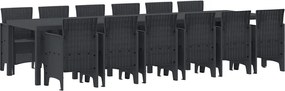 vidaXL Σέτ φαγητού για κήπο 13 pcs Ανθρακί Rattan Polt