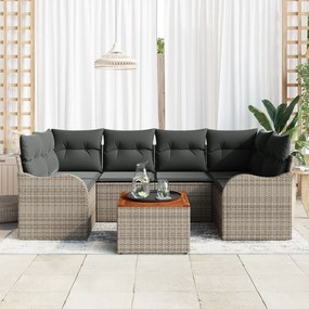 vidaXL Σετ Καναπέ Κήπου 7 Τεμαχίων με Μαξιλάρια Γκρι Πολυ Ρατάν Ακακία