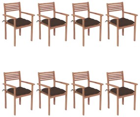 Καρέκλες Κήπου Στοιβαζόμενες 8 τεμ. Μασίφ Ξύλο Teak &amp; Μαξιλάρια - Μπεζ-Γκρι