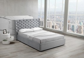 Διπλό κρεβάτι Louiza για στρώμα 160x200cm με αποθηκευτικό χώρο &amp; τελάρο, Γκρι 206x217x120cm - AL-LUI458