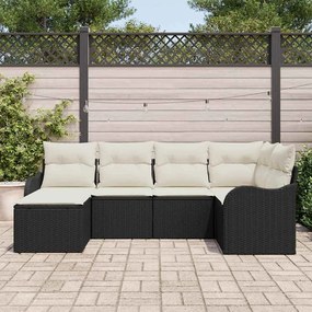 vidaXL Σετ Καναπέ Κήπου με μαξιλάρι 6 pcs Μαύρο και λευκό Πολυ ράταν