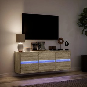 Έπιπλο Τοίχου Τηλεόρασης με LED Sonoma Δρυς 130x31x45 εκ. - Καφέ