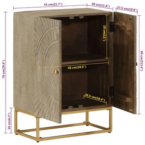 Ντουλάπι 55 x 30 x 76 εκ. από Μασίφ Ξύλο Μάνγκο και Σίδηρο - Καφέ