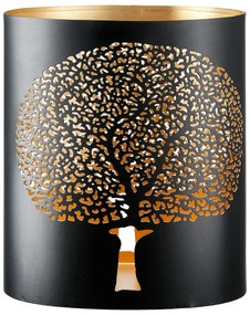 Φανάρι Καταιγίδας Cylindrical "Solitary Tree" Δέντρο Motif Μέταλλο Μαύρο Χρυσό PU 14x10x15cm